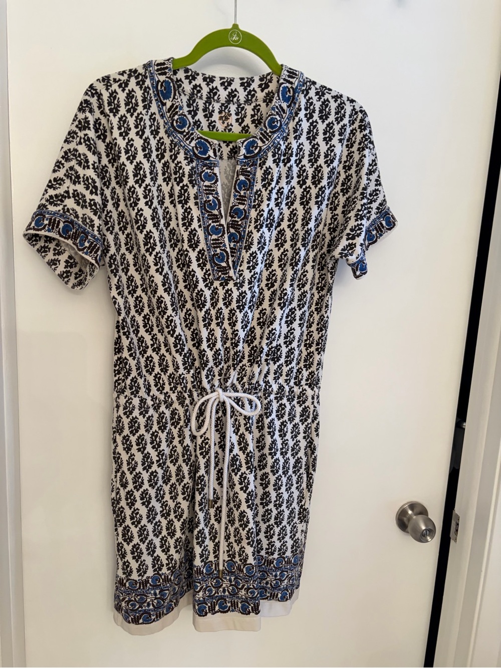 Tory Burch Amara Dress Blue & White Printed Drawstring Mini Dress